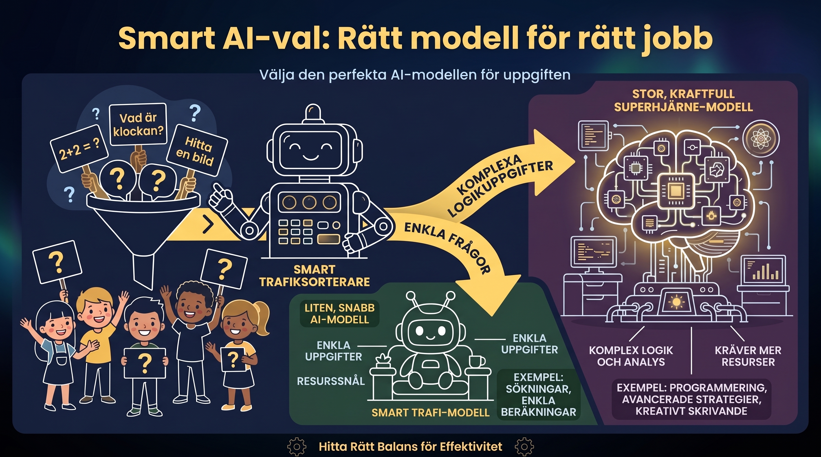 Smart AI-sortering: den lilla snabba modellen tar enkla uppgifter, den stora superhjärnan de tunga